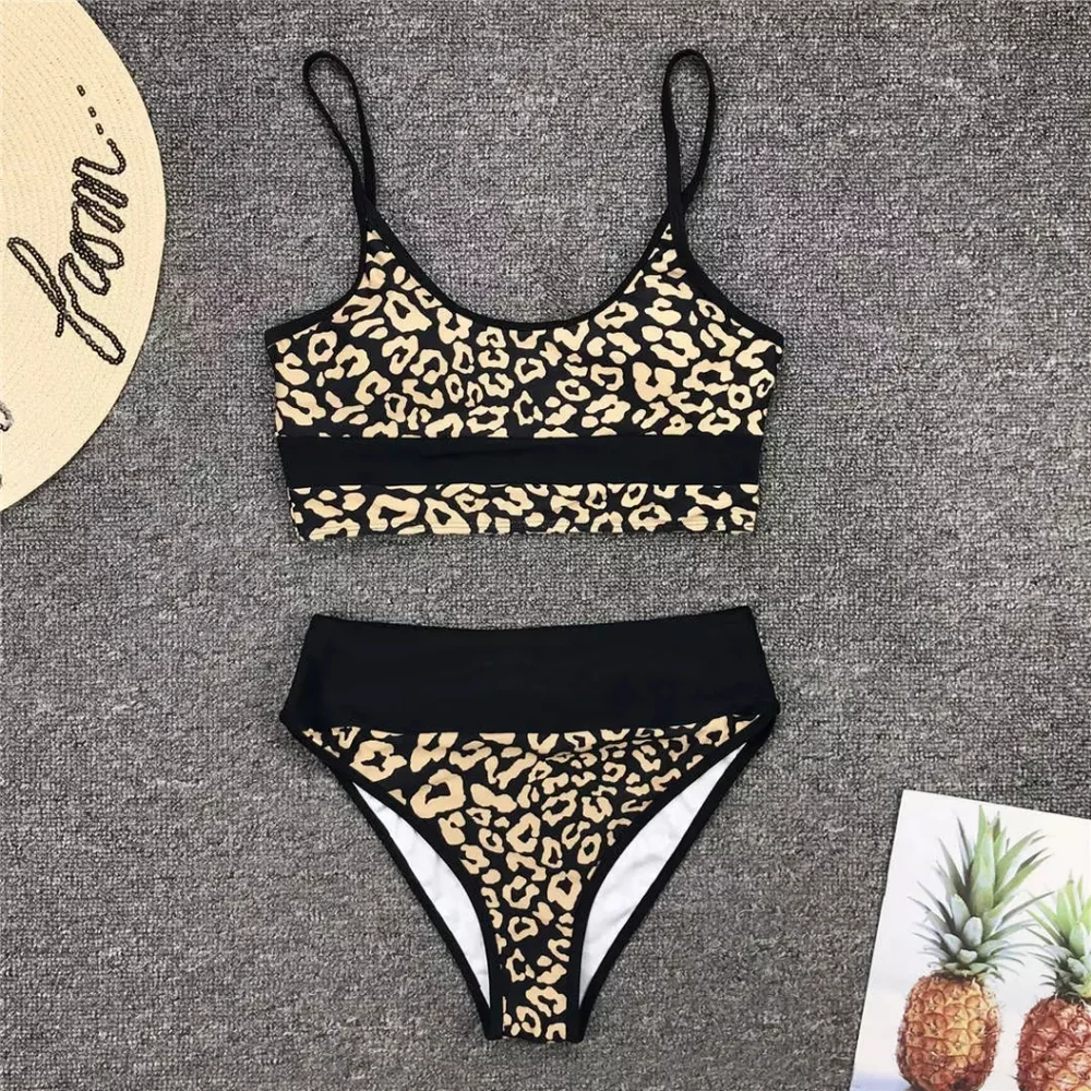 New Golden Leopard Highwaisted Bikini Set Swimsuit - Picture 5 of 7